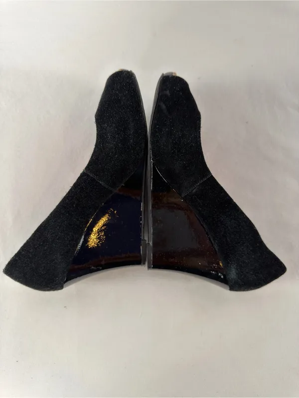 Lilly Pulitzer Suede Peep Toe Wedge Slip On Heels in‎ Black Size 7 - Image 7