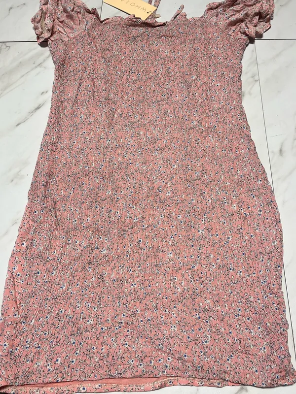 NWT Who I Am Pink Floral Off the Shoulder Ruffle Sleeve tie Front mini dress 10 - Image 4