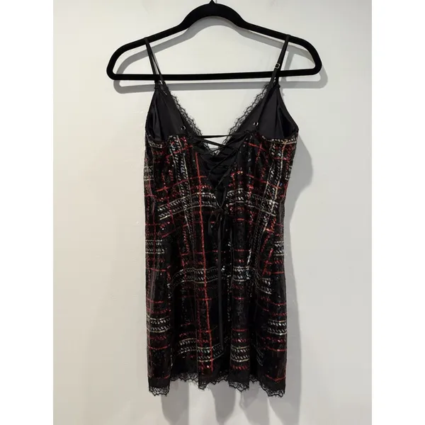 Victorias Secret Plaid Sequin Dress Small Sexy Lace Up Back Party Dark Romantic - Image 2