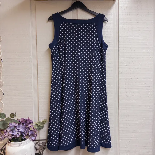 CHAPS Navy and White Polka-Dot Dress - Image 4