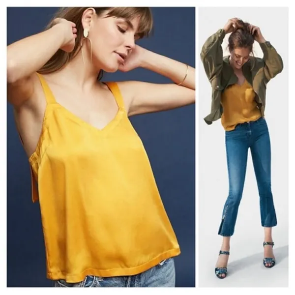 Anthropologie Floreat Tangerine Silk Cross Tank Top Camisole Blouse Cami Large - Image 3