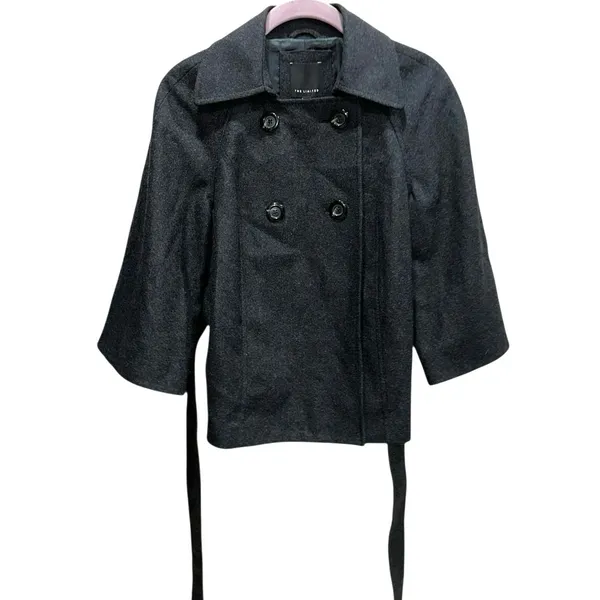 NWT‎ The Limited Wool Blend Peacoat Small Charcoal Gray Belted Cropped Coat - Image 3