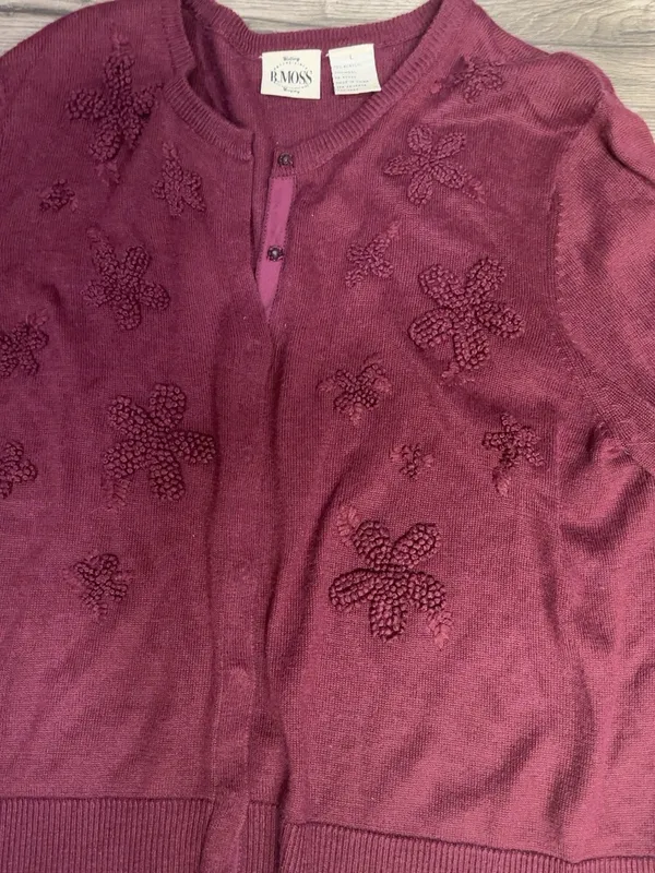 B. Moss Women’s Burgundy Floral Embroidered Wool Blend Cardigan Size L - Image 5