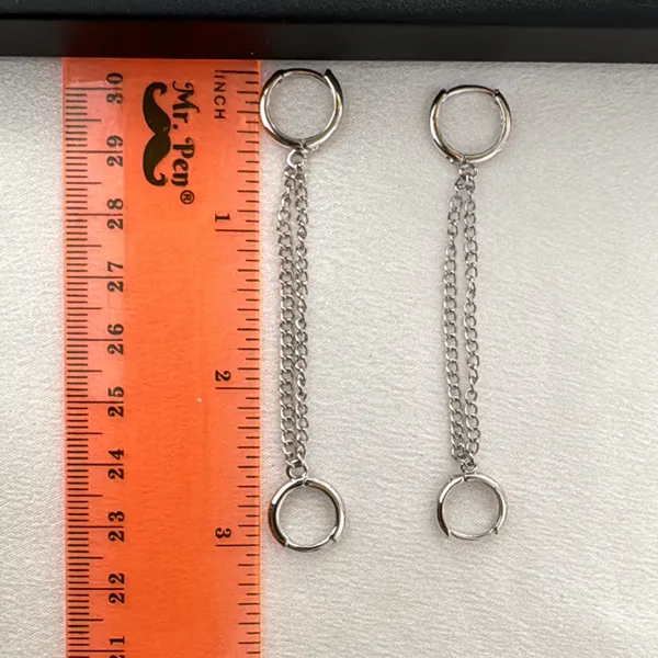 Double Piercing Dangle Chain Earrings for Women Silver - Image 4