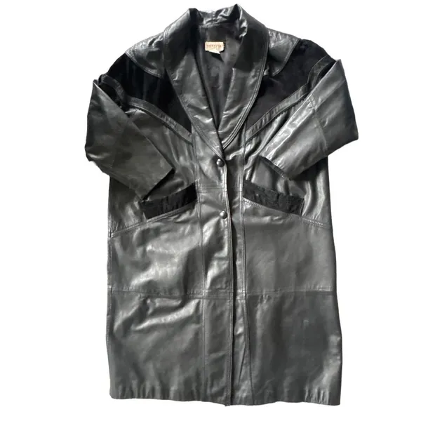VTG Venezia 2X Black Leather Suede Trench Coat Western Matrix Goth 90s Mob Wife - Image 3