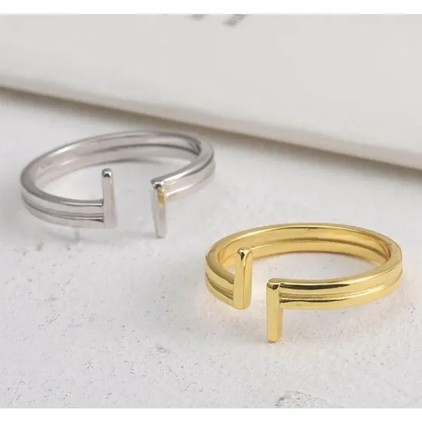 NEW Women's‎ Split Bar White Gold Plated S925 Band Ring Silver Adjustable - Image 5