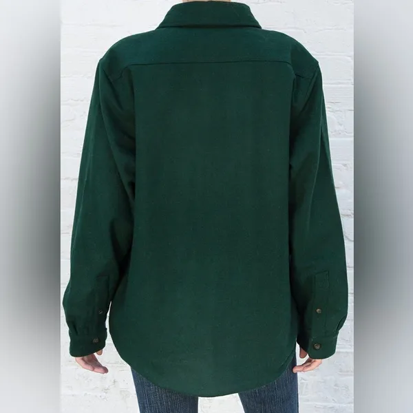 Brandy Melville Forest Green Quilted Shacket Jacket OS Oversized Button Front - Image 2