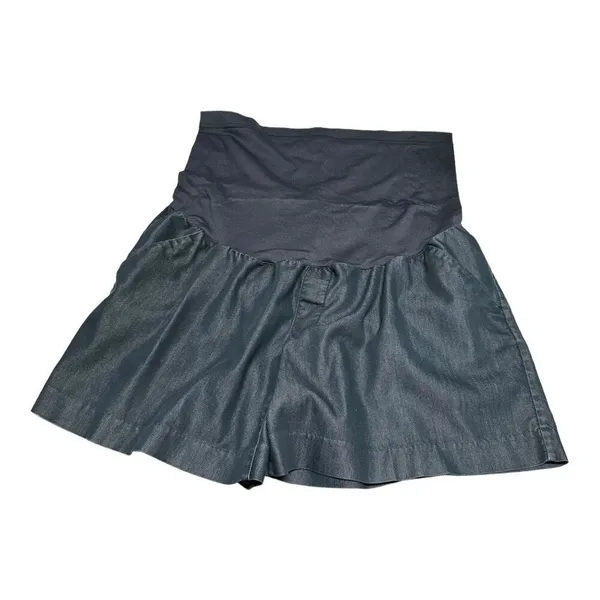 Liz Lange Maternity Womens Shorts Sz L Dark‎ Blue Chambray Soft Lightweight - Image 3