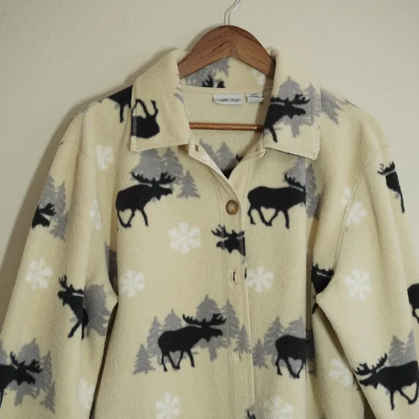 Vintage Cabin Creek Moose Fleece Jacket Women's Size Large Cabincore Rustic - Image 2