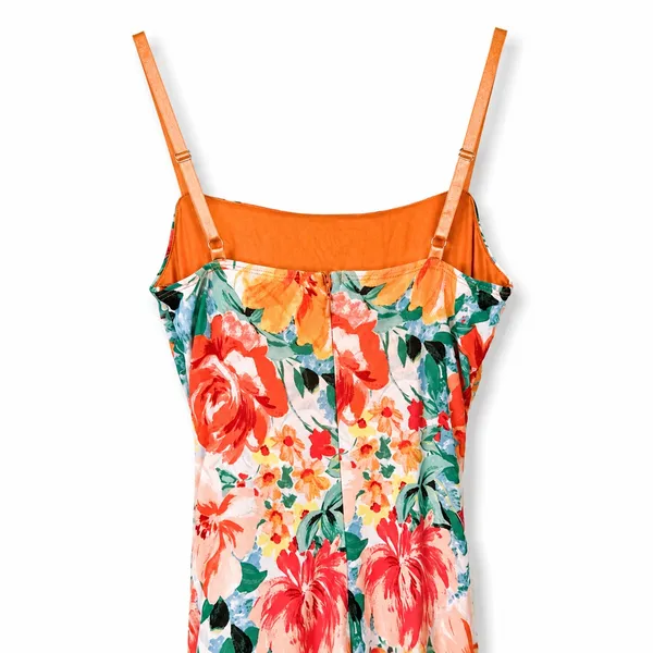 NEW Lulus Date Night Beauty Orange Floral Print Mesh Ruched Midi Dress Small - Image 10