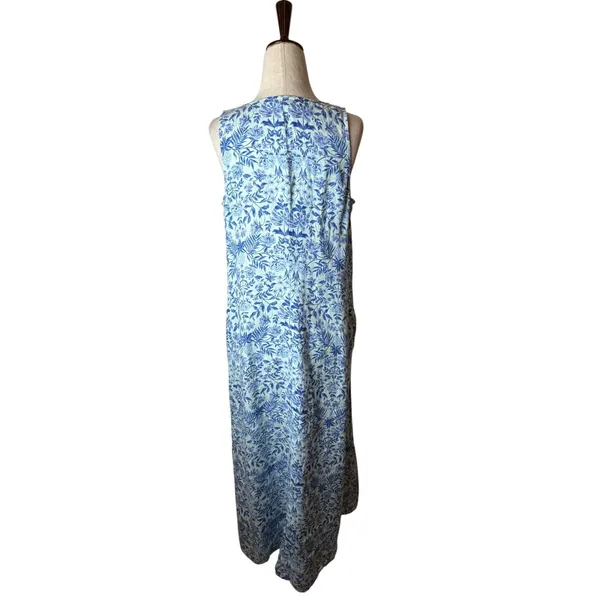 J Jill Love Linen‎ Maxi Dress Women XS Blue White Linen Floral Lagenlook Boho - Image 3