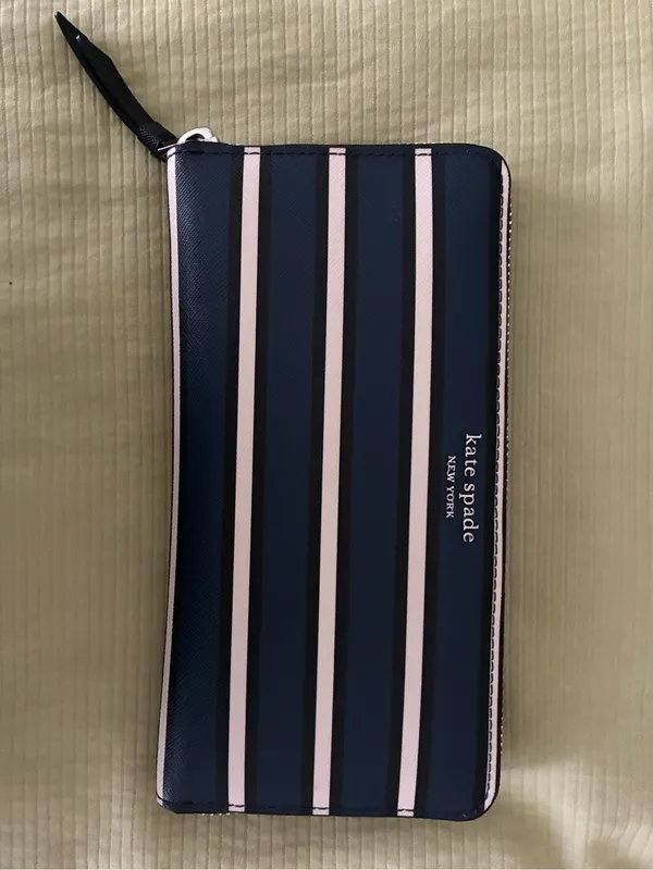 Kate Spade Cameron York Stripe Large Continental Wallet Blue Saffiano Leather - Image 3