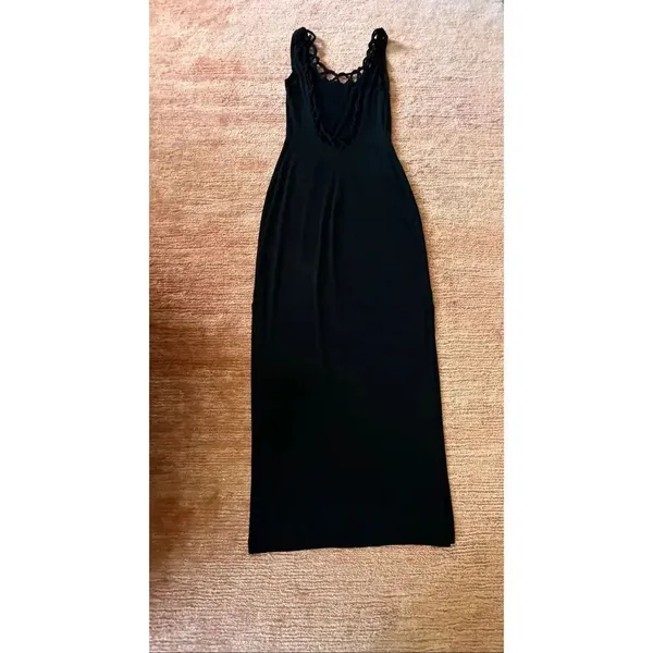 Hugo Buscati Collection Black Maxi Dress Size 4 Open Back Evening Gown - Image 5