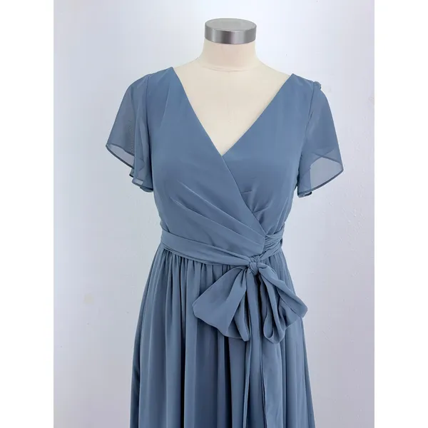 Revelry Maxi Dress Blue Chiffon Flutter Sleeve Wrap Gown Size 10 - Image 2