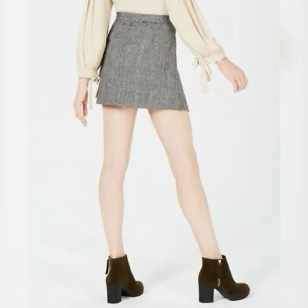 Sage The Label Button Front Asymmetrical Skirt Grey‎ Plaid XL NWT - Image 3