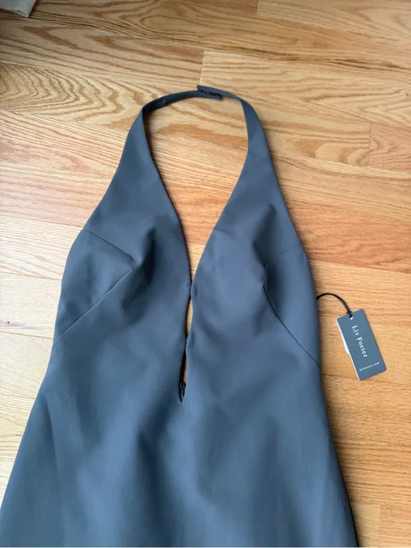 Liv Foster Stretch Crepe Halter Column Gown Grey Size 8 NWT - Image 5