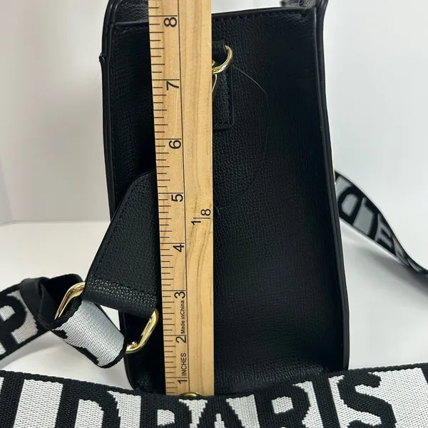 Karl Lagerfeld Paris Black Leather Graffiti Tote Bag‎ Crossbody Strap - Image 9