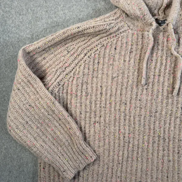 Aerie Women's Medium Beige Flecked Rib Knit Hooded Sweater Pullover Hoodie - Image 3