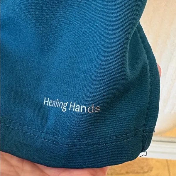 NWOT S Healing Hands Teal V-Neck Scrubs Top matching bottoms in closet - Image 5
