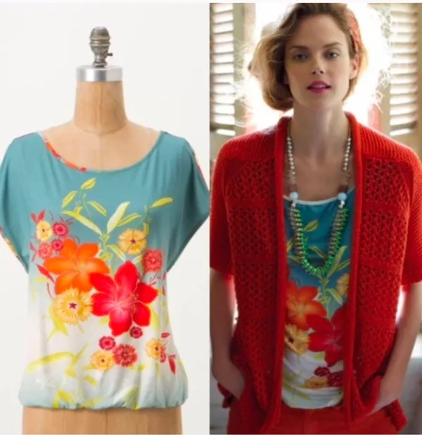 Anthropologie Attica Weston Wear Top XS Floral Ombré Boxy Cap Sleeve Boat Neck‎ - Image 2