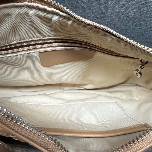 Woven Faux Leather Shoulder Bag Tan Small Hobo Purse Adjustable Strap - Image 3