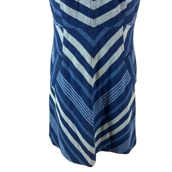 Maeve Blue Chevron Fit And Flare Sleeveless Casual Summer Midi Dress Cotton‎ 10 - Image 3