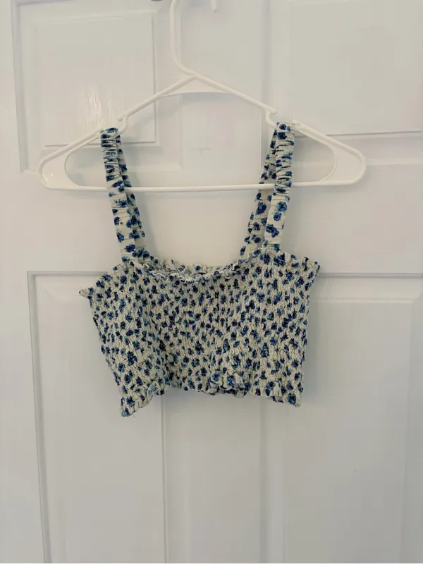 Vanilla Star Blue & White Smocked Floral Crop Top - Image 6