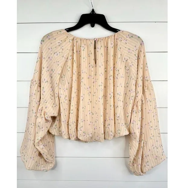Gianni Bini Floral Long Sleeve Round Neck Blouse Pink Floral Print Stripes Sz XS - Image 4