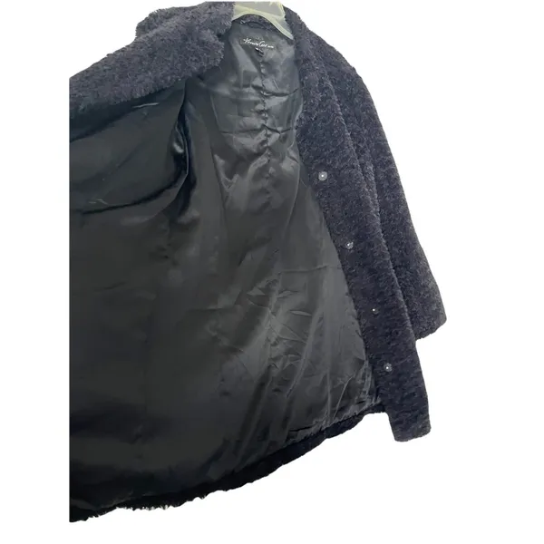 Kenneth Cole New York faux fur Teddy coat snaps closure size M Black - Image 11