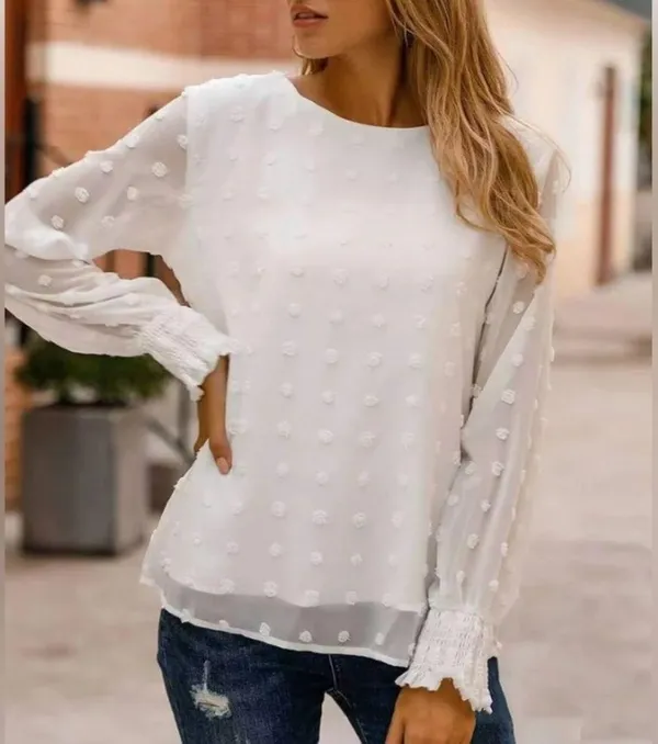 Satin sheer white with fabric pok a dots . - Image 9