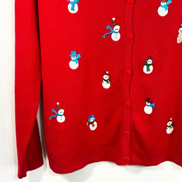 Studio Joy Medium Sweater Red Snowman‎ Holiday Ugly Christmas Cardigan 699 - Image 7