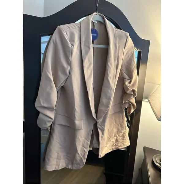 SweatyRocks NEW Tan 2 Pc Ruched Sleeve Blazer & Pant Career Suit Set M - Image 8