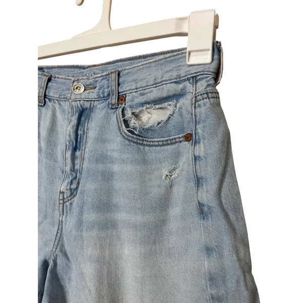 American‎ Eagle Denim Highest Rise Baggy Shorts Distressed Rips Raw Hem Size 4 - Image 4