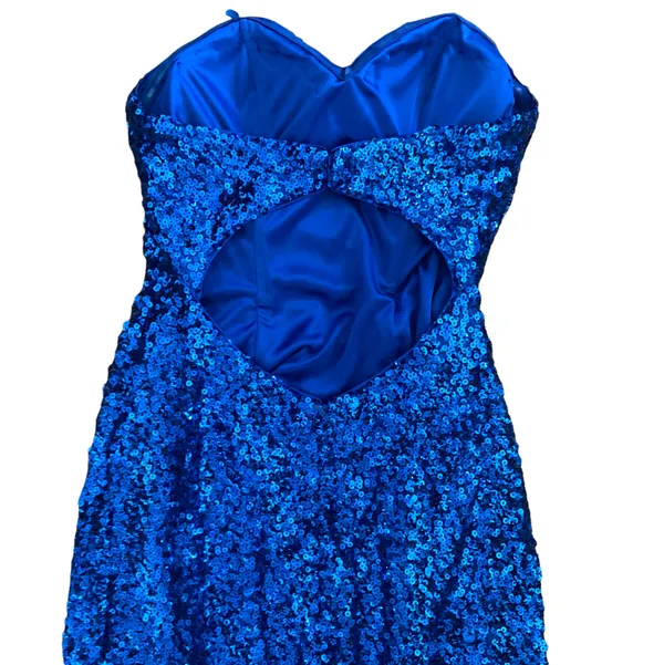 Faviana Blue Strapless Sequin Long prom Dress Size 4 - Image 6
