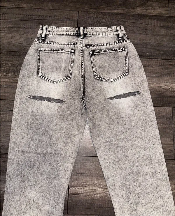 Black stonewashed frayed denim jeans - Image 6