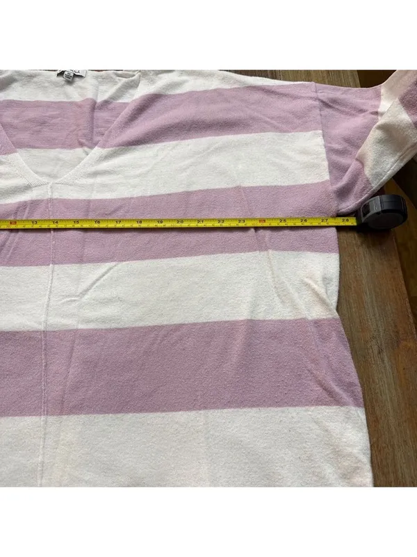 White Birch V Neck Striped Sweater White Lilac Purple 3X - Image 9