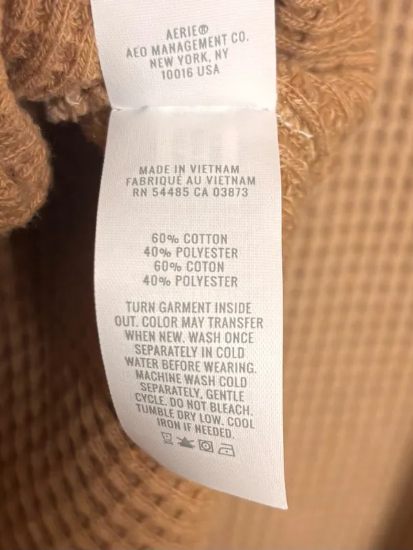 Aerie Women’s Shirt Top Waffle V Neck Oversized Tan Cotton Blend Size XXS - Image 6