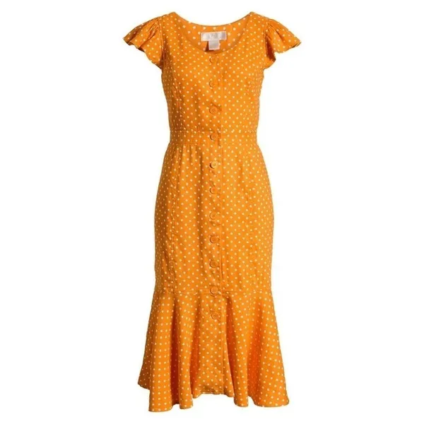 Rachel Parcell Yellow Polka Dot Midi Dress - Image 3