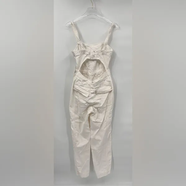 Free‎ People Go West Jean Denim Overall Jumpsuit Zinc White size small - Image 4