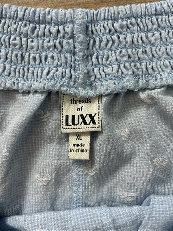 Lux Light Blue Elastic Waist Pajama Shorts w Heart Plaid Print - Image 2