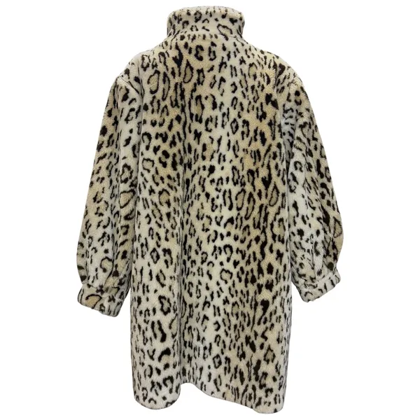 Vintage Faux Fur Coat Leopard Print Lined Oversized Mobwife Old Money 90s‎ USA - Image 3