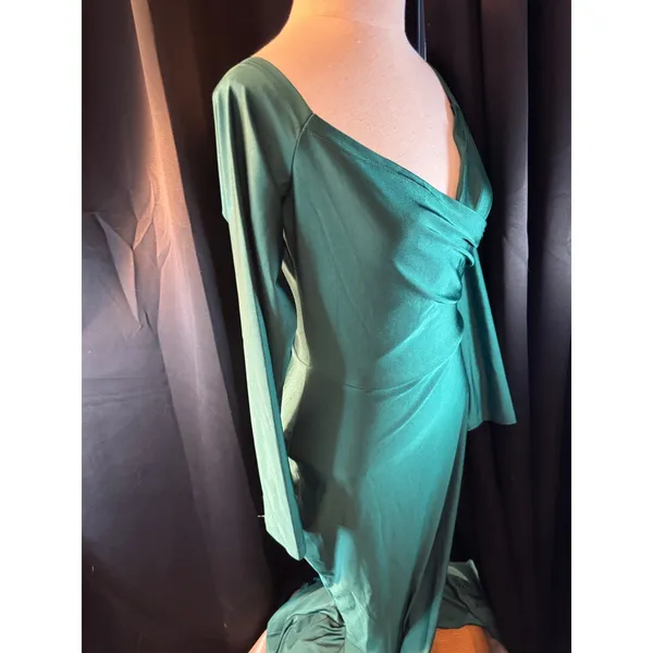 Emerald Green Long Sleeve V-Neck Wrap Maxi Dress Mermaid Formal Gown S - Image 8