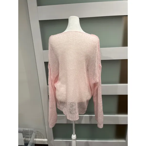 Soft and cozy Pink Star Open‎ Knit Oversized Sweater Scoop Neck Sheer Pullover - Image 3