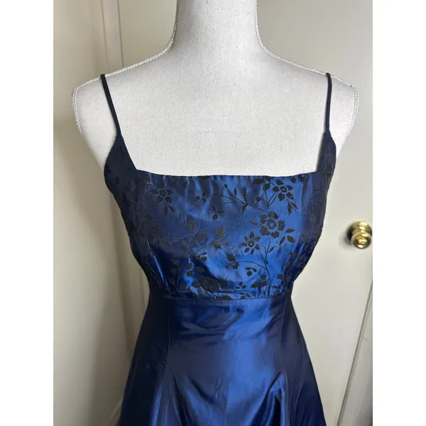 VTG 90s Windsor Iridescent Blue Taffeta Black Lace Bodice Whimsigoth Prom Dress6 - Image 2
