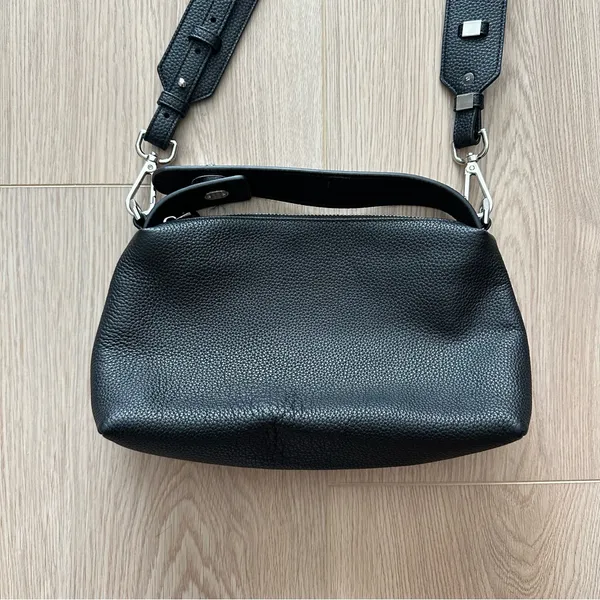 EUC Zara Black Pebbled Faux Leather Crossbody Shoulder Bag Silver Hardware - Image 3