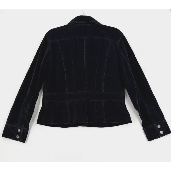 Rafaella Velvet Jacket Women 14 Black Button Front Peplum Trucker Stretch Y2K - Image 2