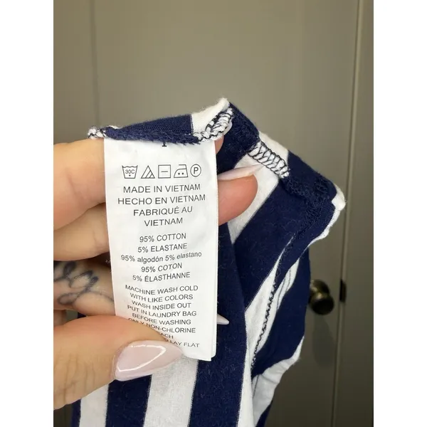 MICHAEL KORS Nautical Women’s 1X Blue & White Striped Dress Short Sleeve V Neck - Image 4