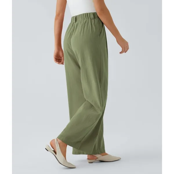 Halara Wide Leg Flowy Solid Palazzo Casual Linen Feel Pants Catkin Green XL - Image 5