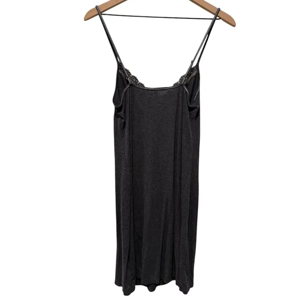 Vtg Y2K Victoria's Secret Babydoll Slip Mini Dress Sz L Lace Trim Gray Lingerie - Image 2
