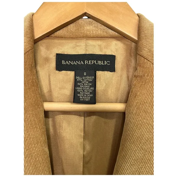 Vintage Banana Republic Blazer Womens 0 Brown Camel Corduroy Career Preppy Y2K - Image 3
